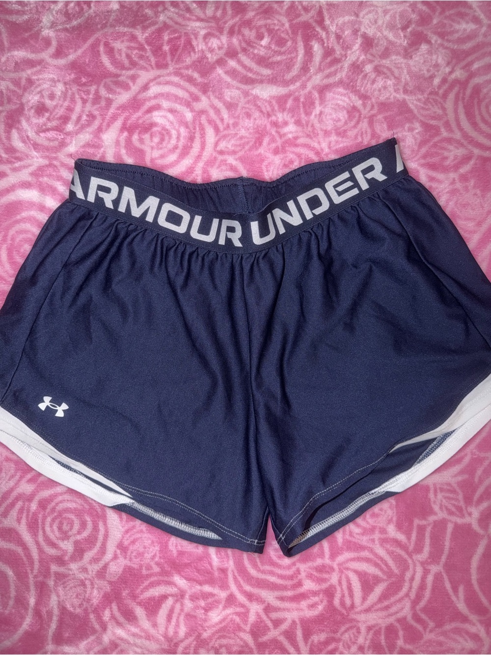 Under Armour Navy Blue Athletic Shorts with White Trim